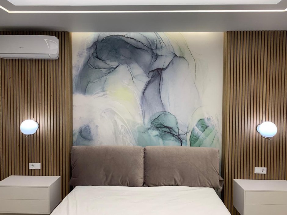 Фотообои и рейки в интерьере