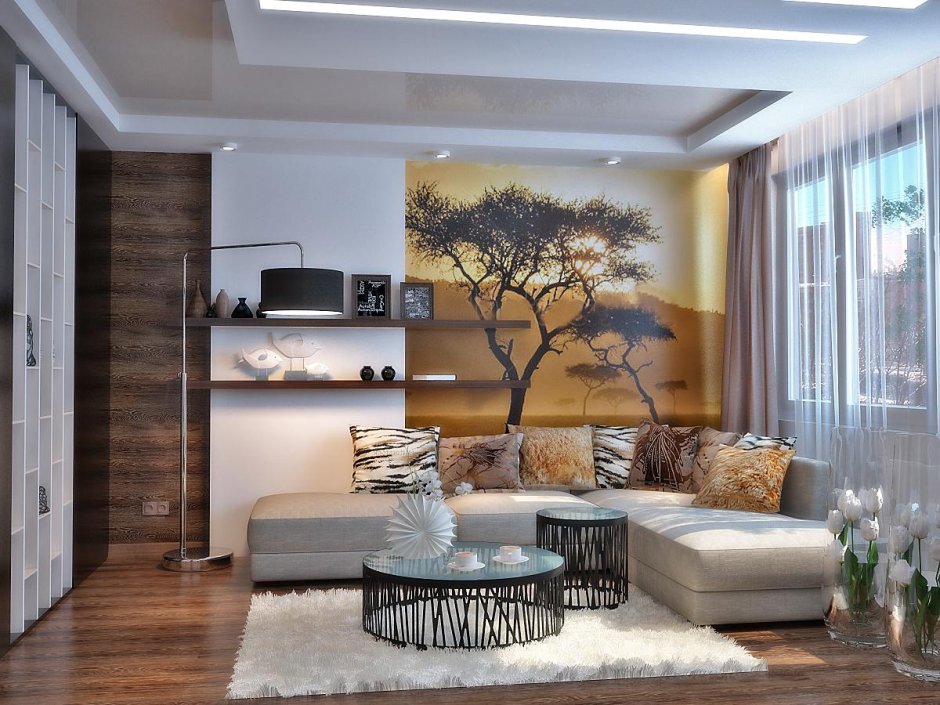 Стиль сафари в интерьере гостиной