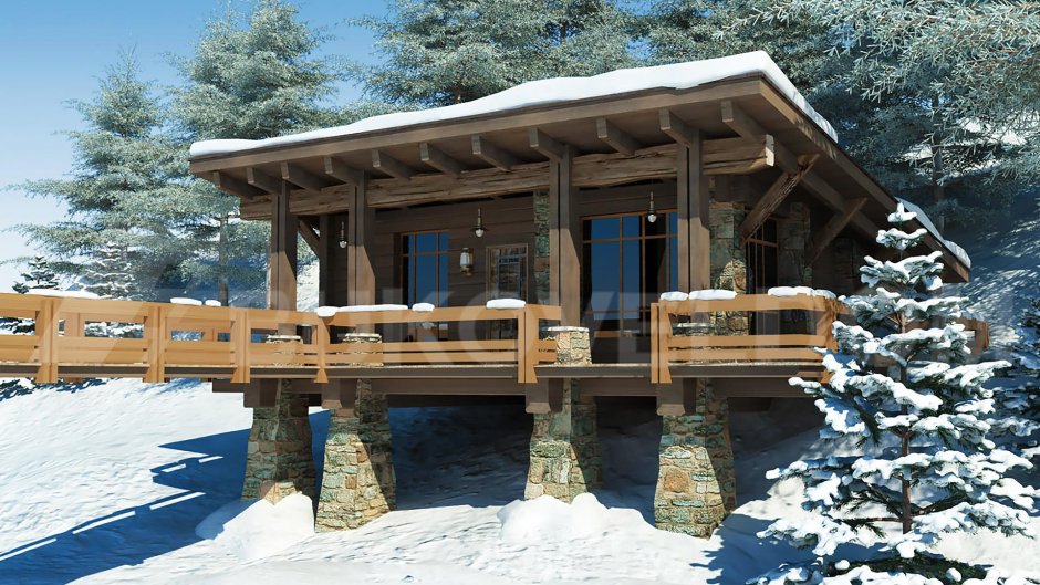 Баня с террасой на склоне