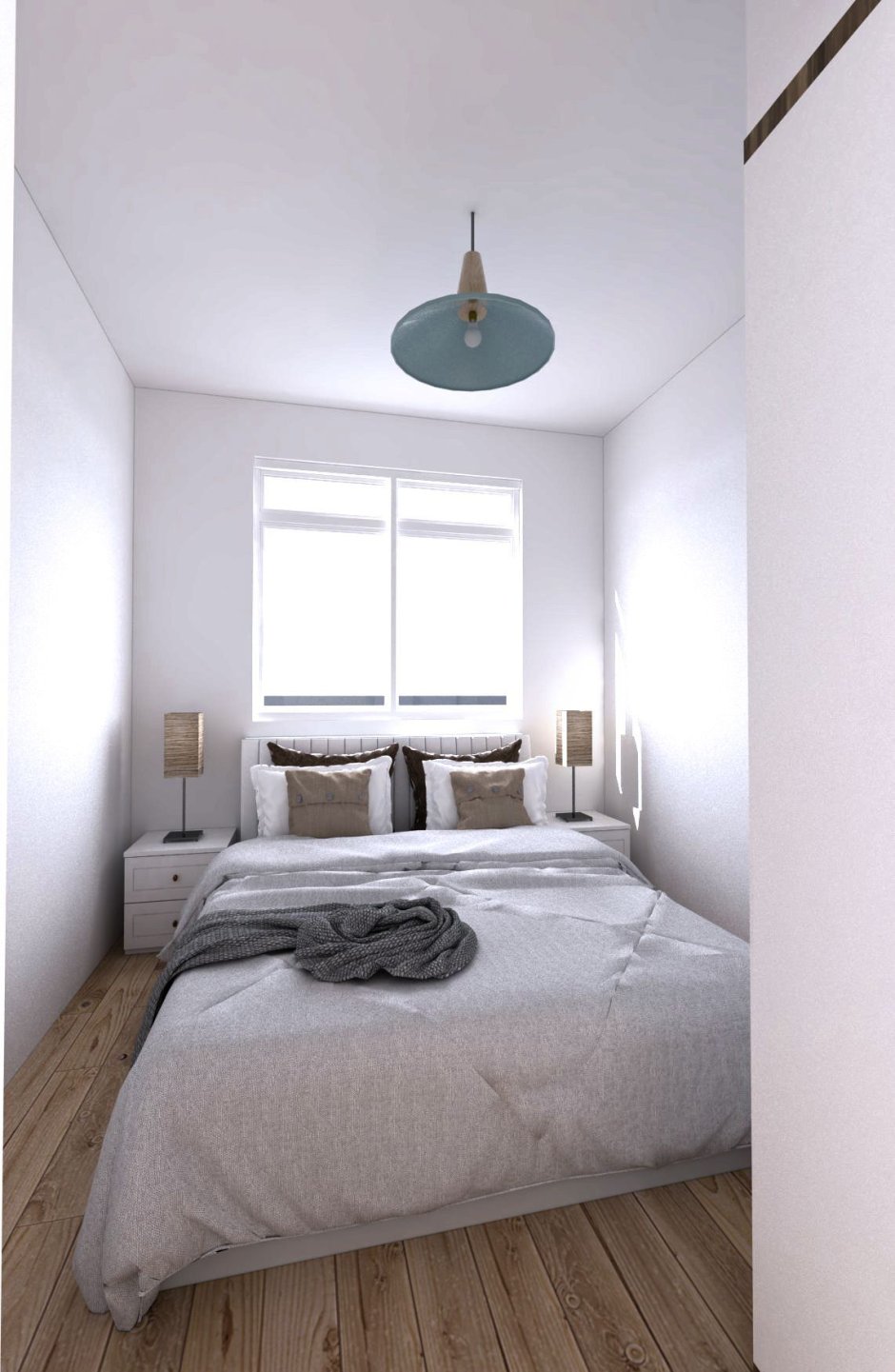 Кровать в узкой спальне