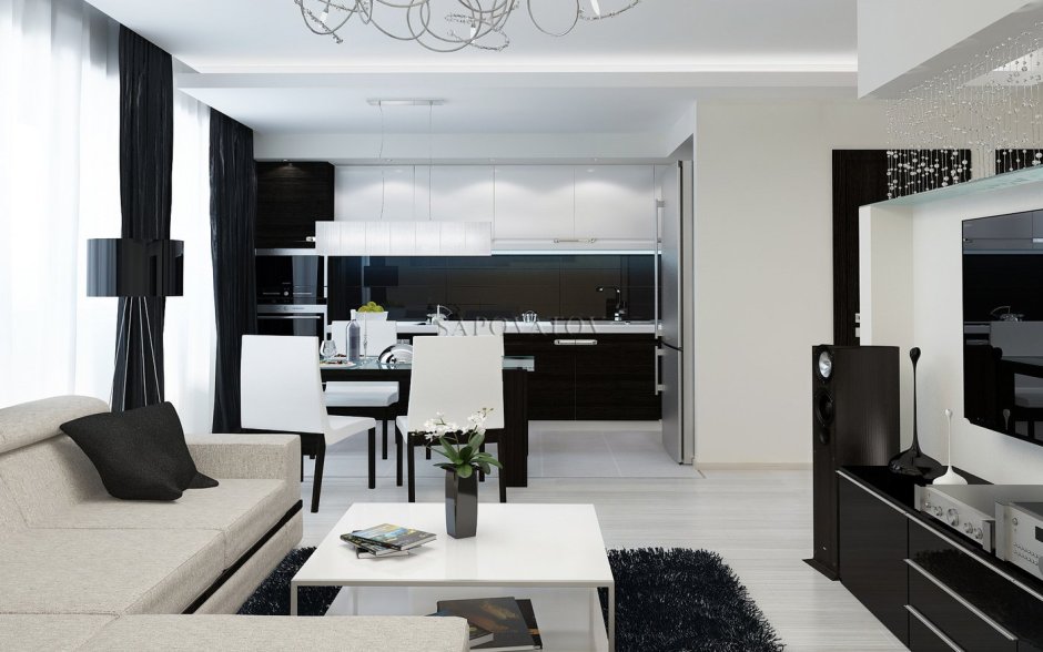 Кухня гостиная визуализация