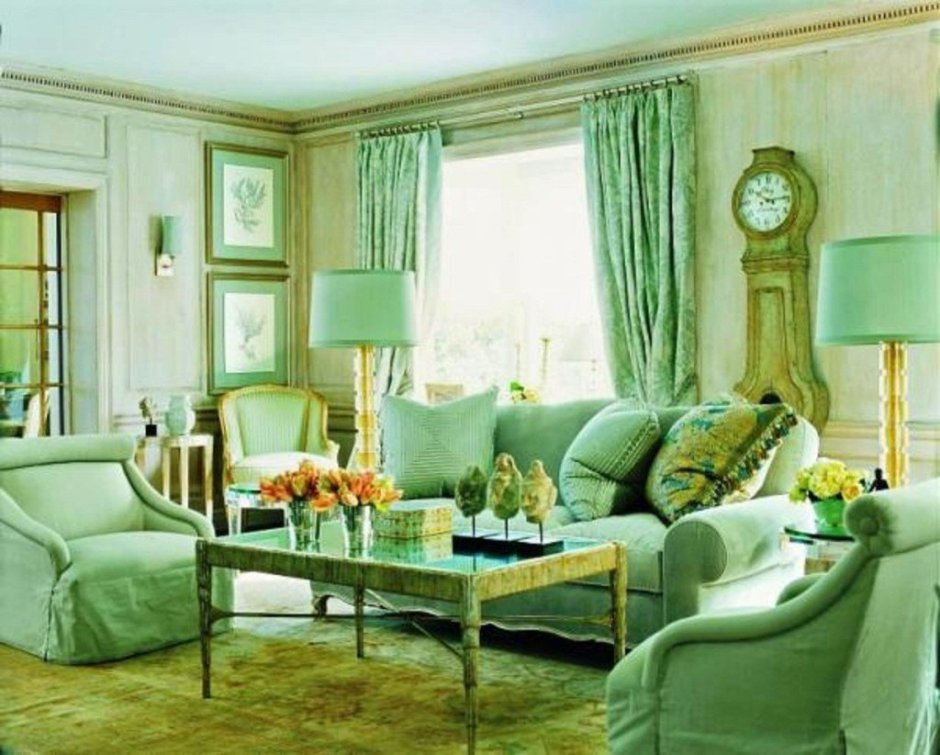 Бискайский зеленый цвет в интерьере