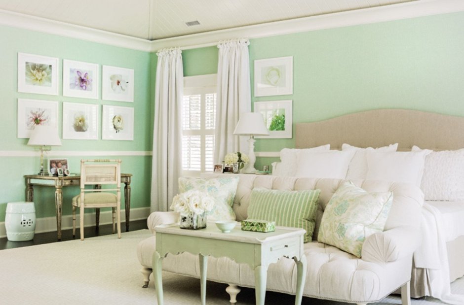 Пастельные зеленые тона в интерьере