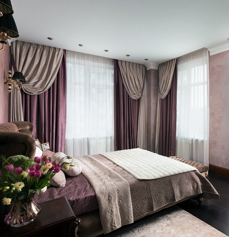 Двойные шторы в спальню