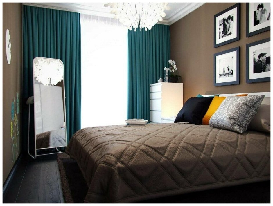 Черно белая с золотом спальня