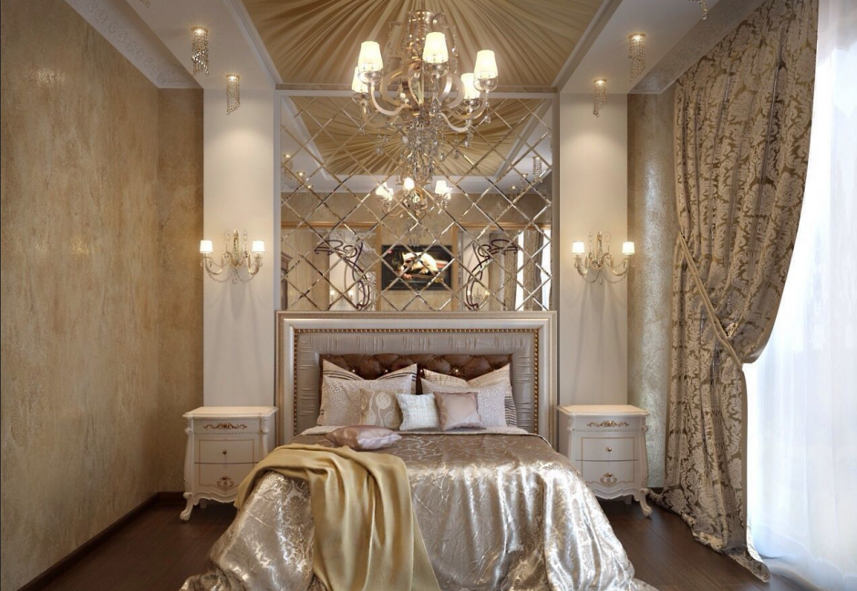 Спальня в бело золотых тонах