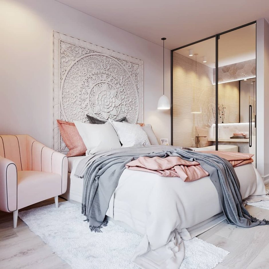 Интерьер серой спальни