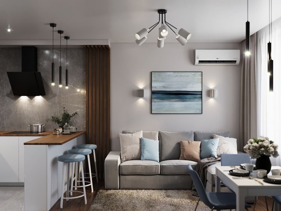 Кухня с гостинной 20кв м интерьер икеа