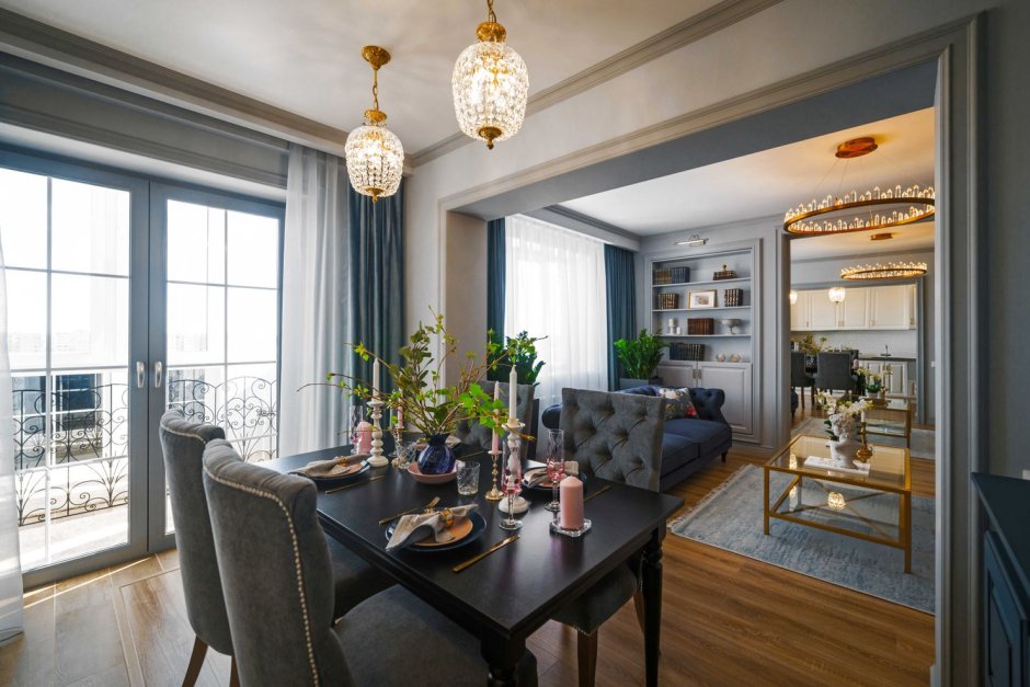 Кухня гостиная 30 кв м Неоклассика