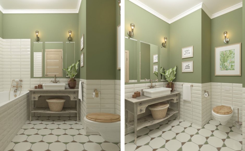 Ванная с плиткой до середины стены