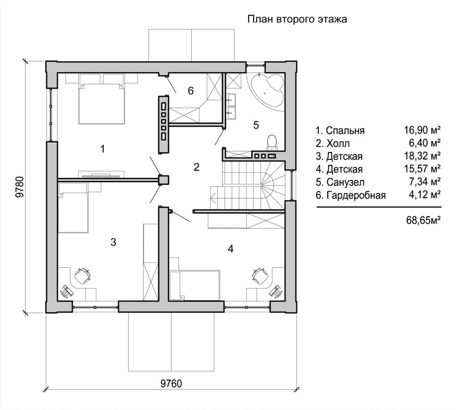 Двухэтажный дом планировка Новация второй этаж