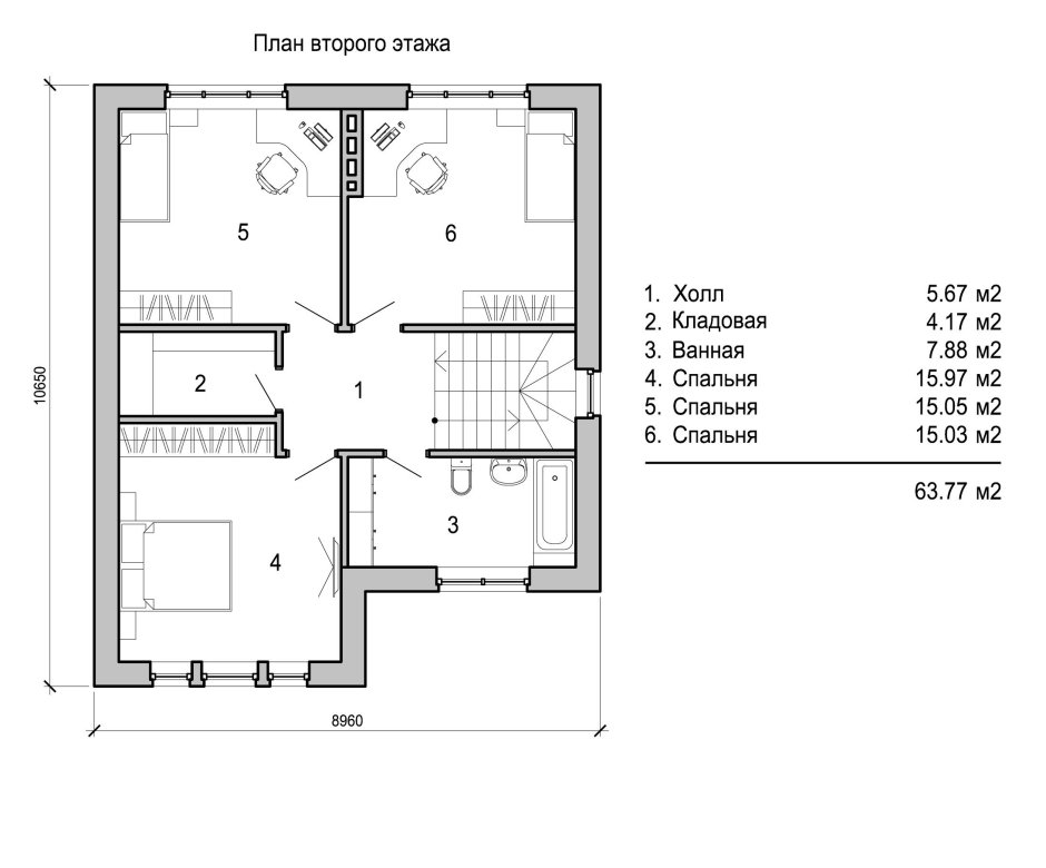 План дома с 3 спальнями двухэтажный
