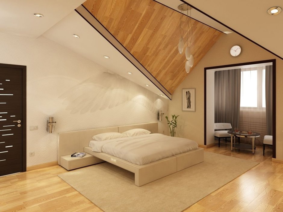 Спальня в мансардном этаже в современном стиле