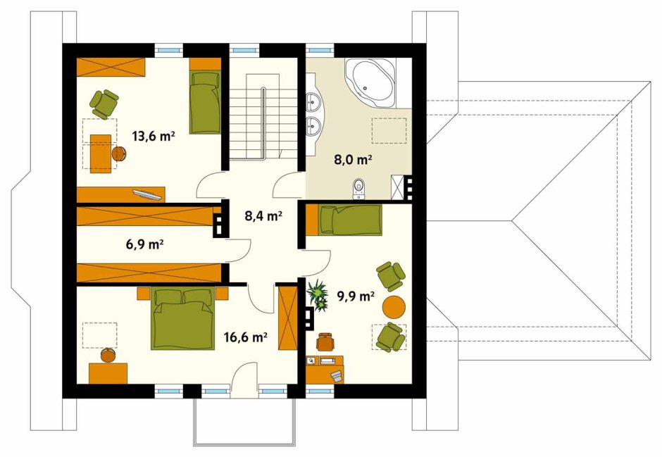 Расположение комнат на втором этаже