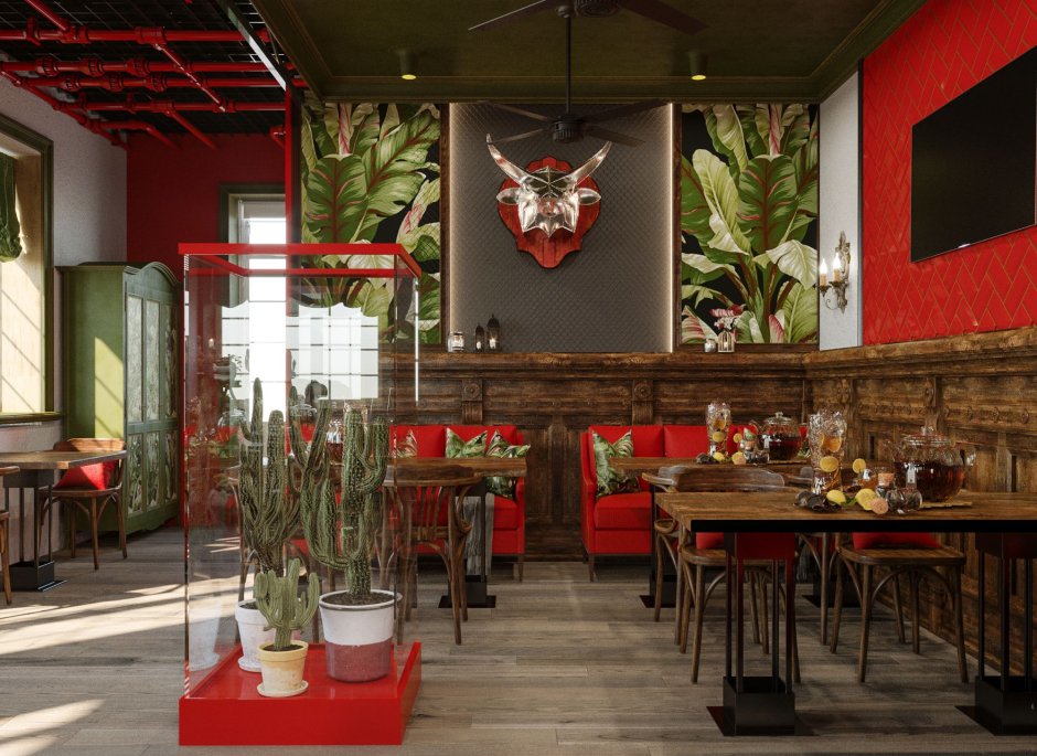 Кофейни в красно зеленых тонах