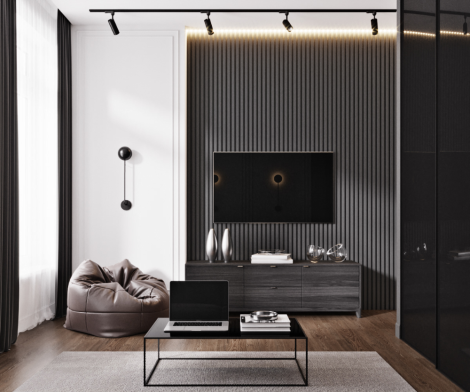 Черные рейки в интерьере