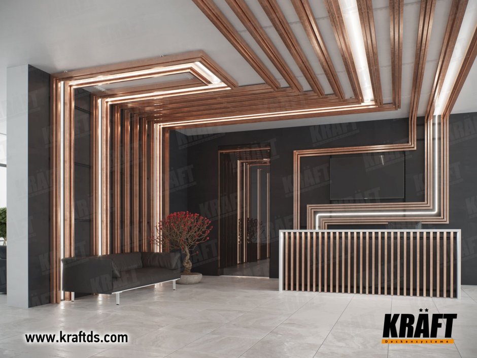 Потолок переходящий в стену из дерева