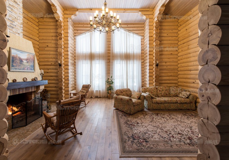 Дом из оцилиндрованного бревна интерьер Люкс