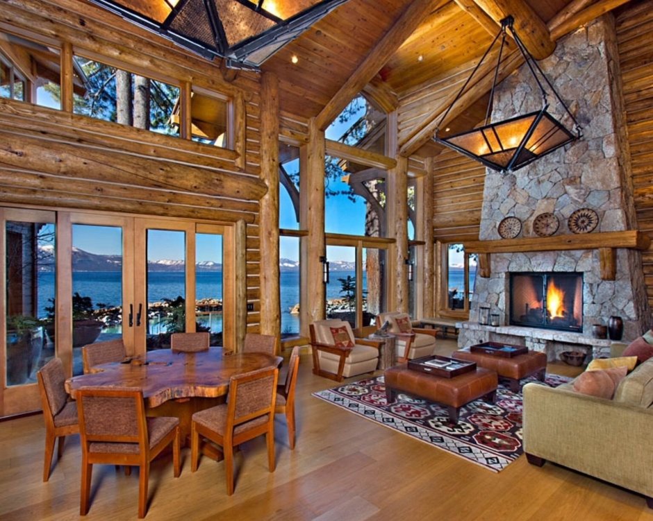 Интерьеры озеро Тахо бревна