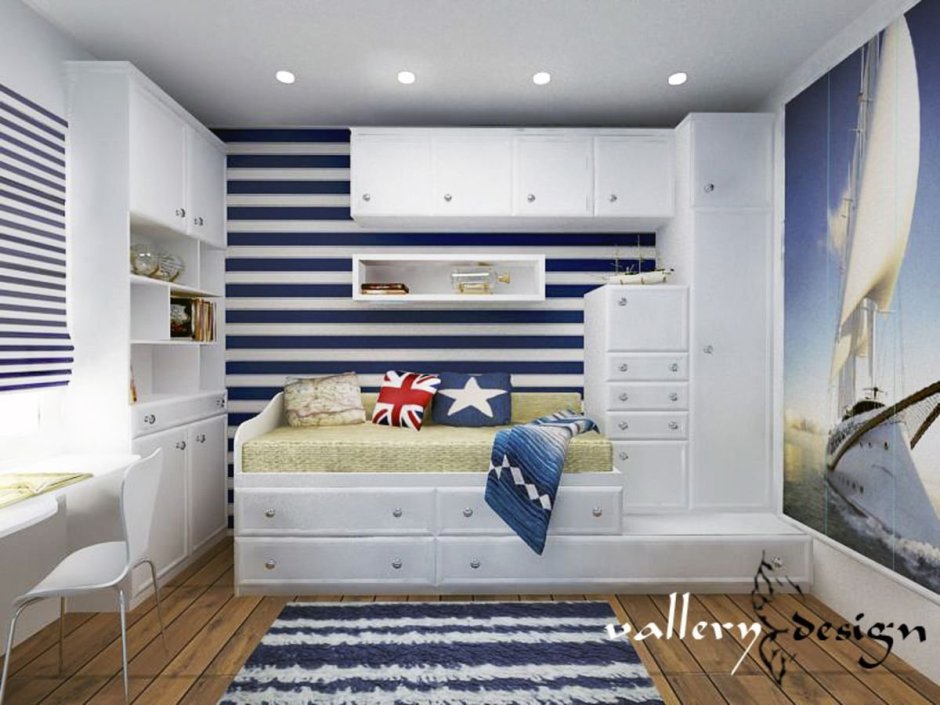 Детская комната для мальчика морской стиль белая