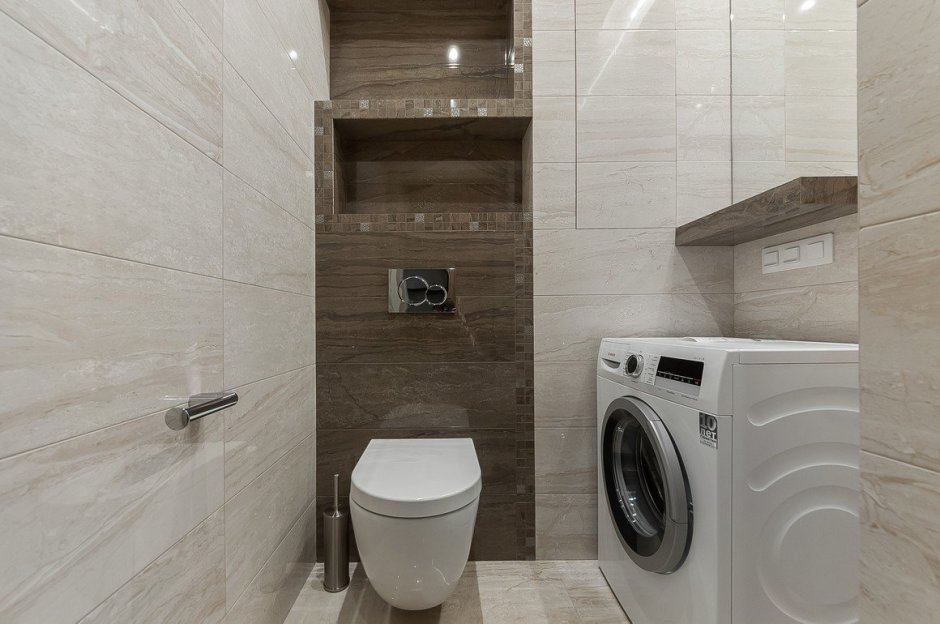Дизайн туалета с раковиной и стиральной машиной