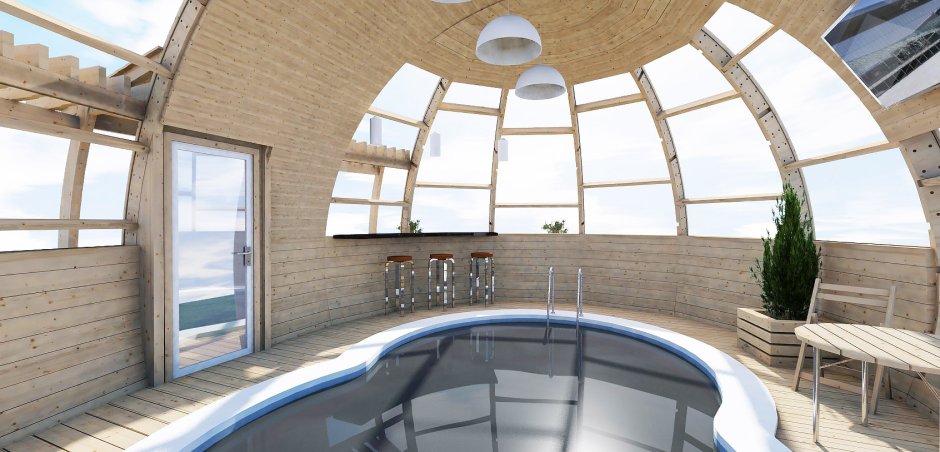 Стратодезический купольный дом интерьер