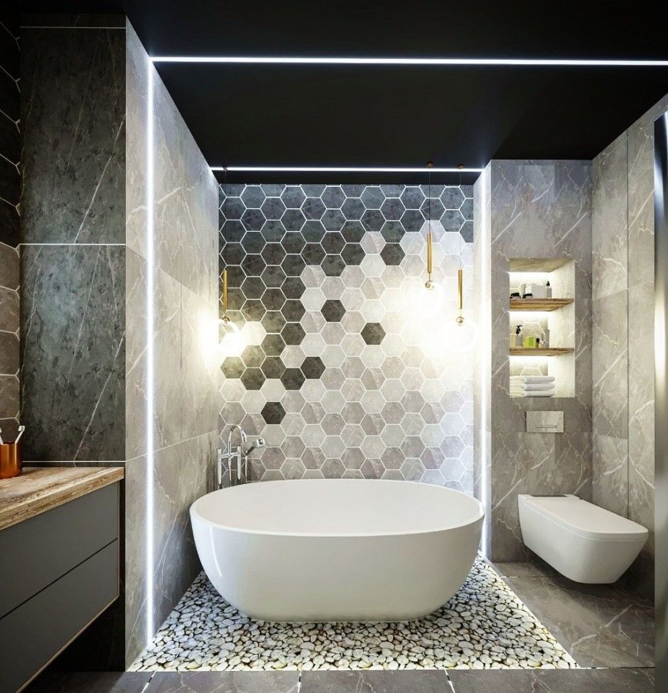 Плитка в ванную шестигранник серая