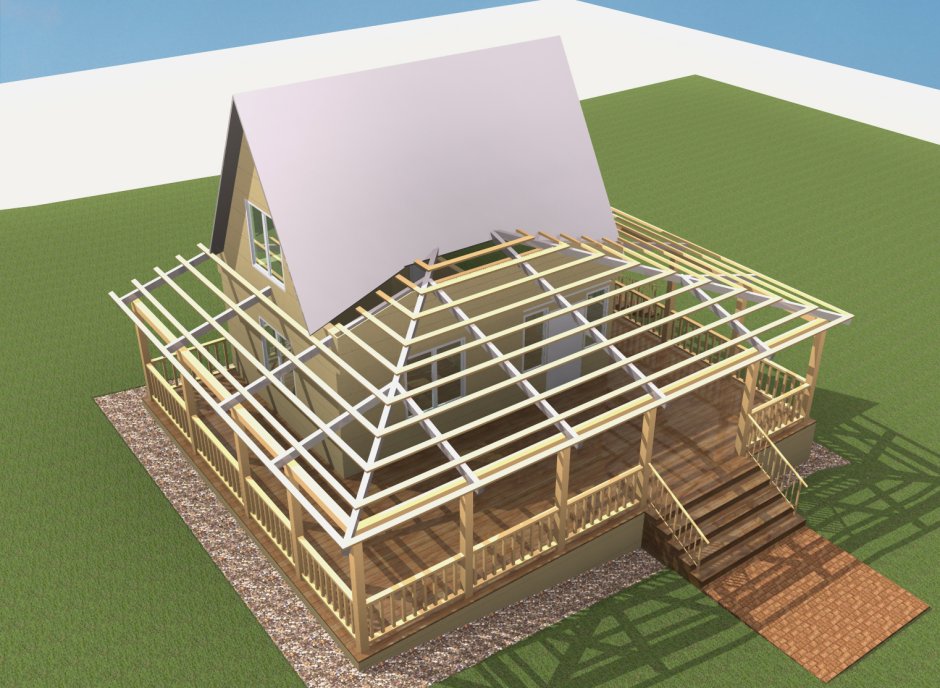 Трёхскатная крыша пристройки к дому