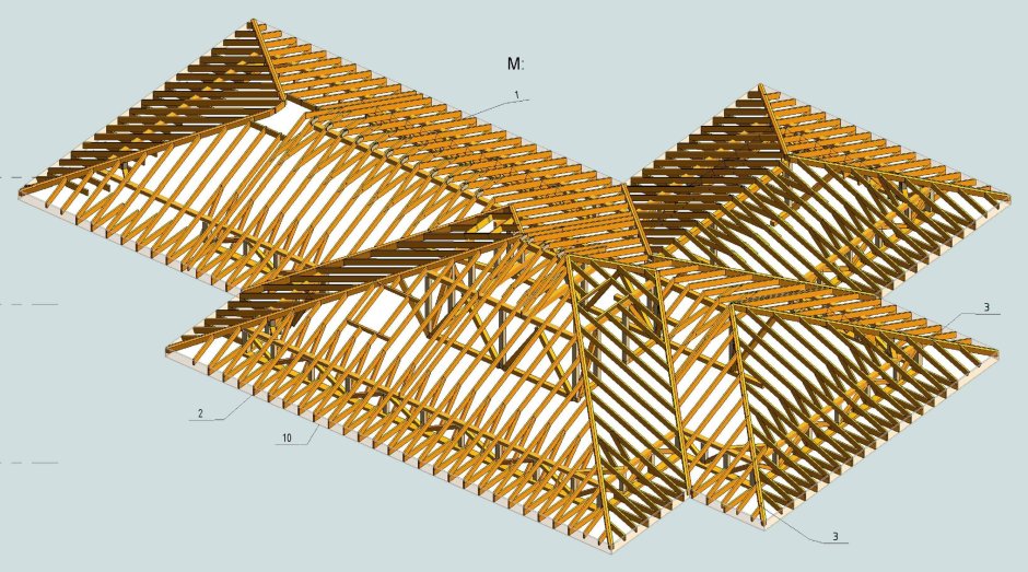Вальмовая кровля стропильная система
