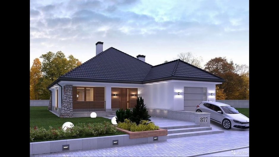 Одноэтажный дом с гаражом 150кв м