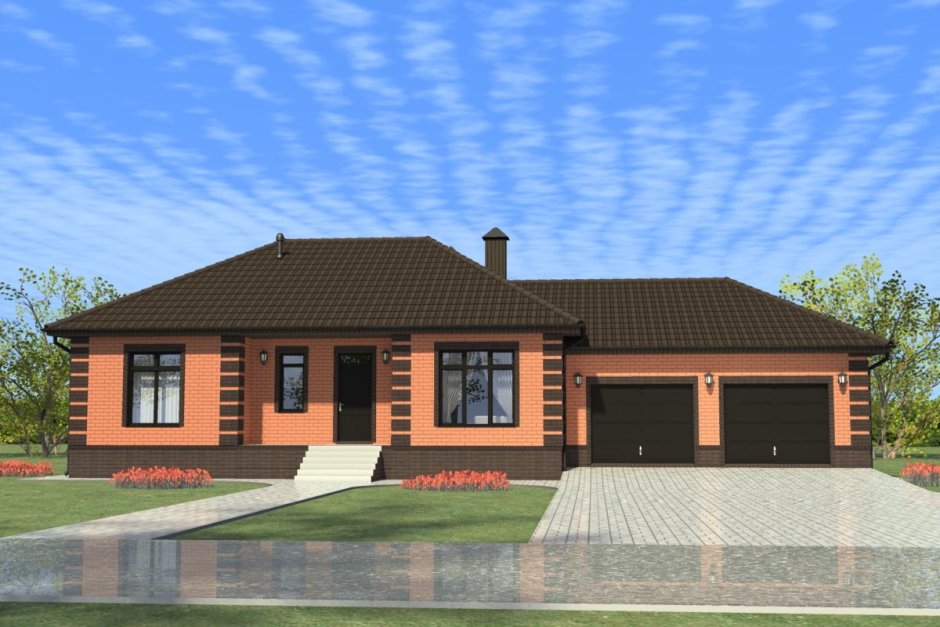 Одноэтажный дом с гаражом 100кв.м