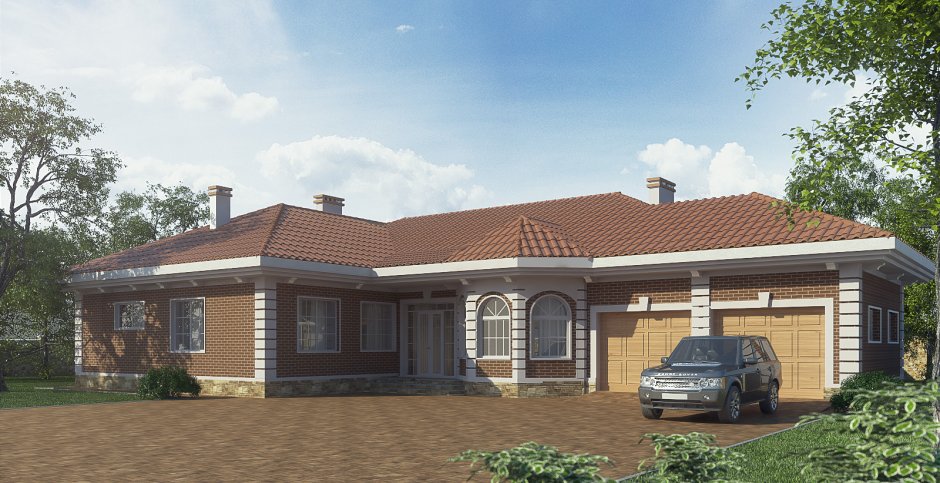 Одноэтажный кирпичный дом с гаражом