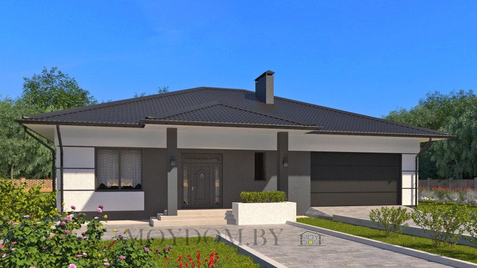 Одноэтажный дом с гаражом 150кв м