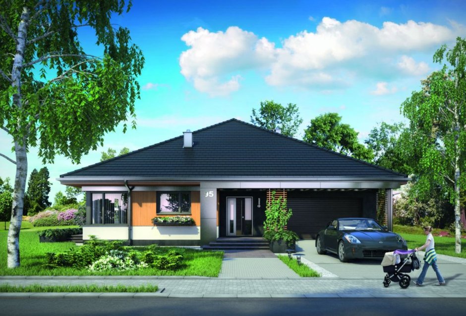 Одноэтажный дом с гаражом 100кв.м