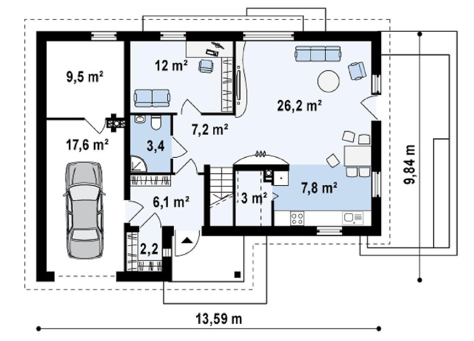 Проекты домов одноэтажных г образных с гаражом