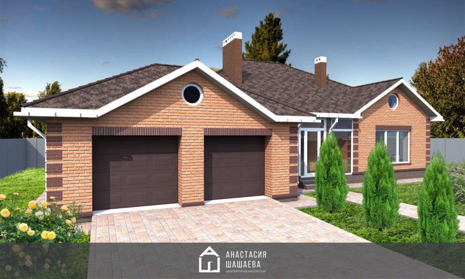 Одноэтажный дом с гаражом на две машины