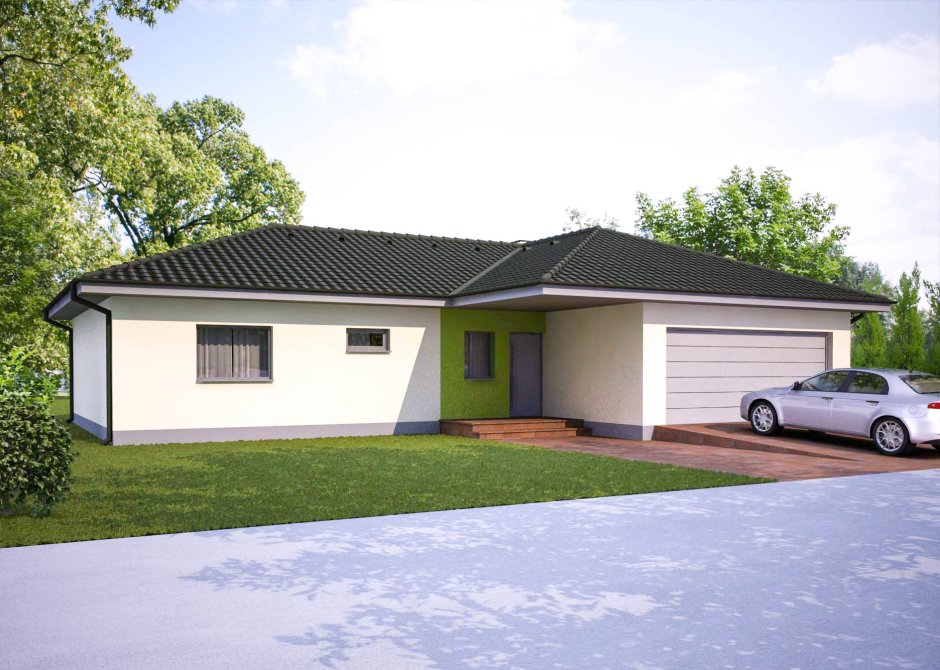 Одноэтажный дом из газобетона с гаражом 110 кв.м