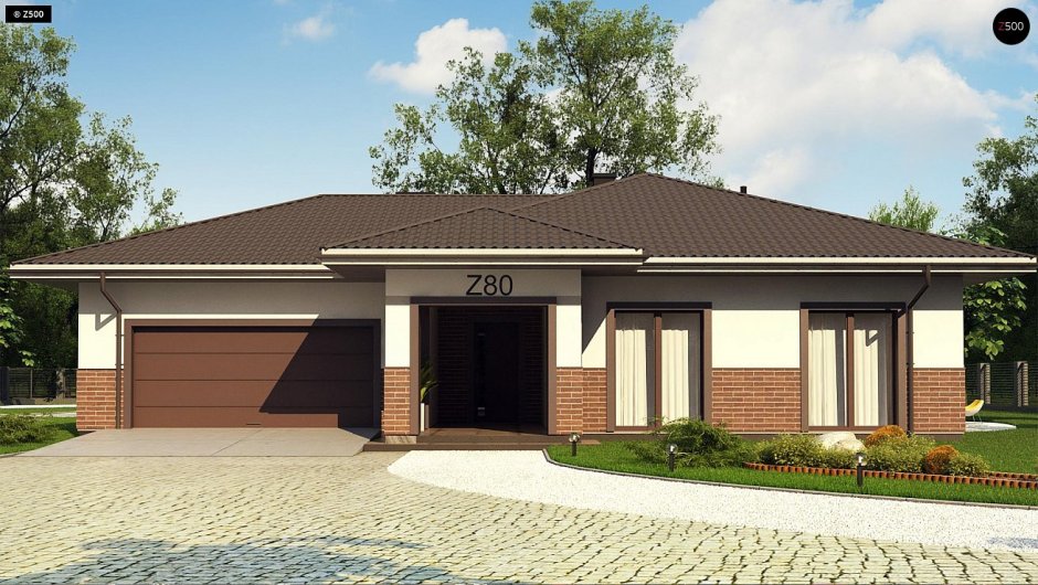 Одноэтажный дом с гаражом 150кв м