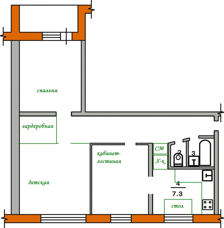 Перепланировка трехкомнатной квартиры 504 серии