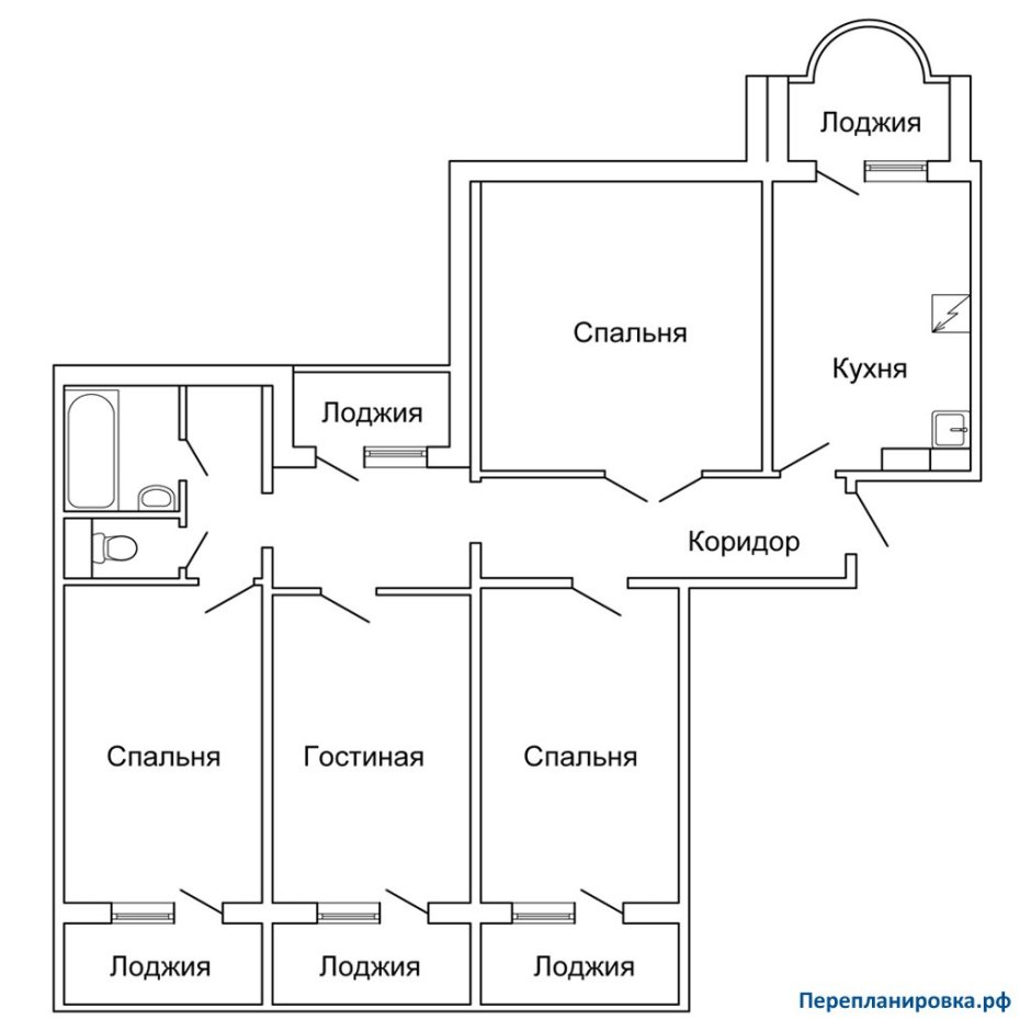 Перепланировка четырехкомнатной квартиры п55