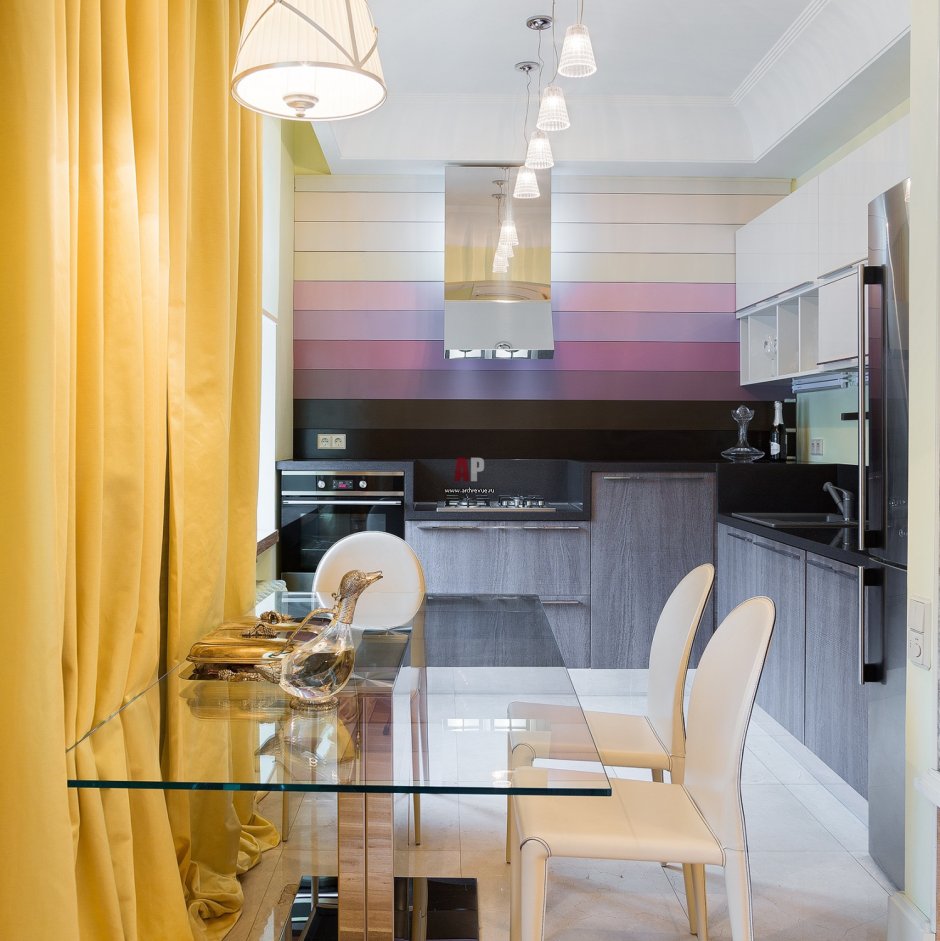 Акцентная стена кухня гостиная в современной