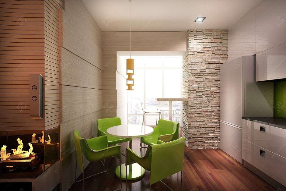 Кухня гостиная декоративный камень