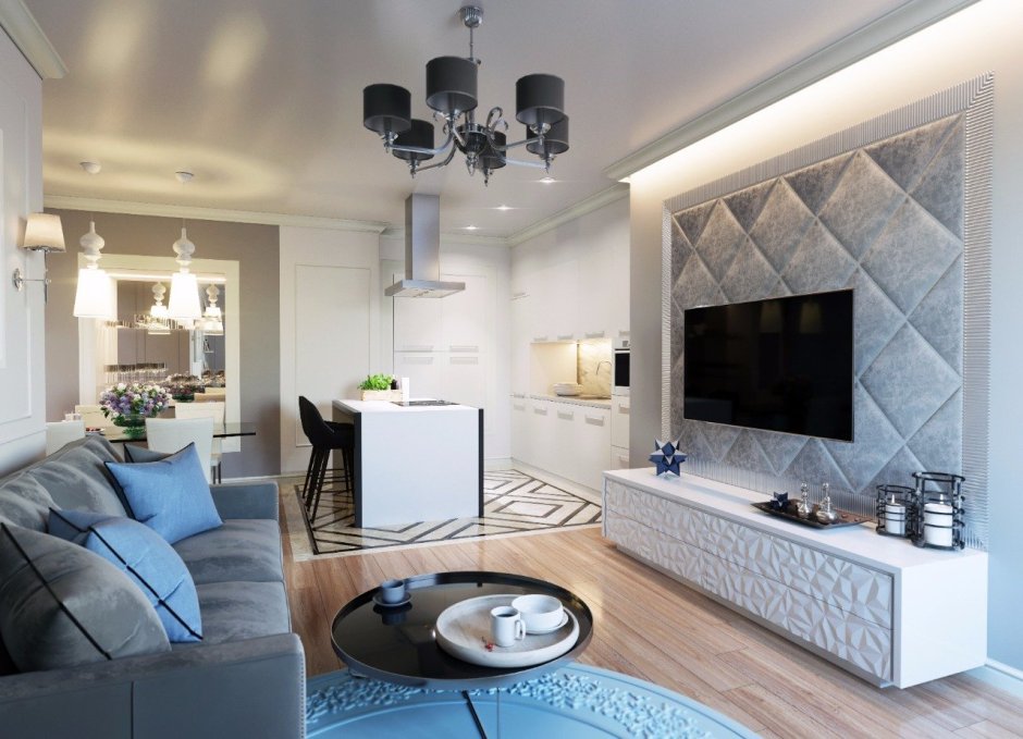 Интерьер телевизионной зоны в гостиной