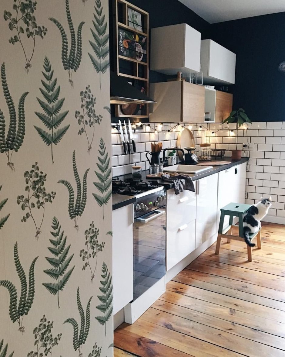 Акцентная стена на кухне в скандинавском стиле