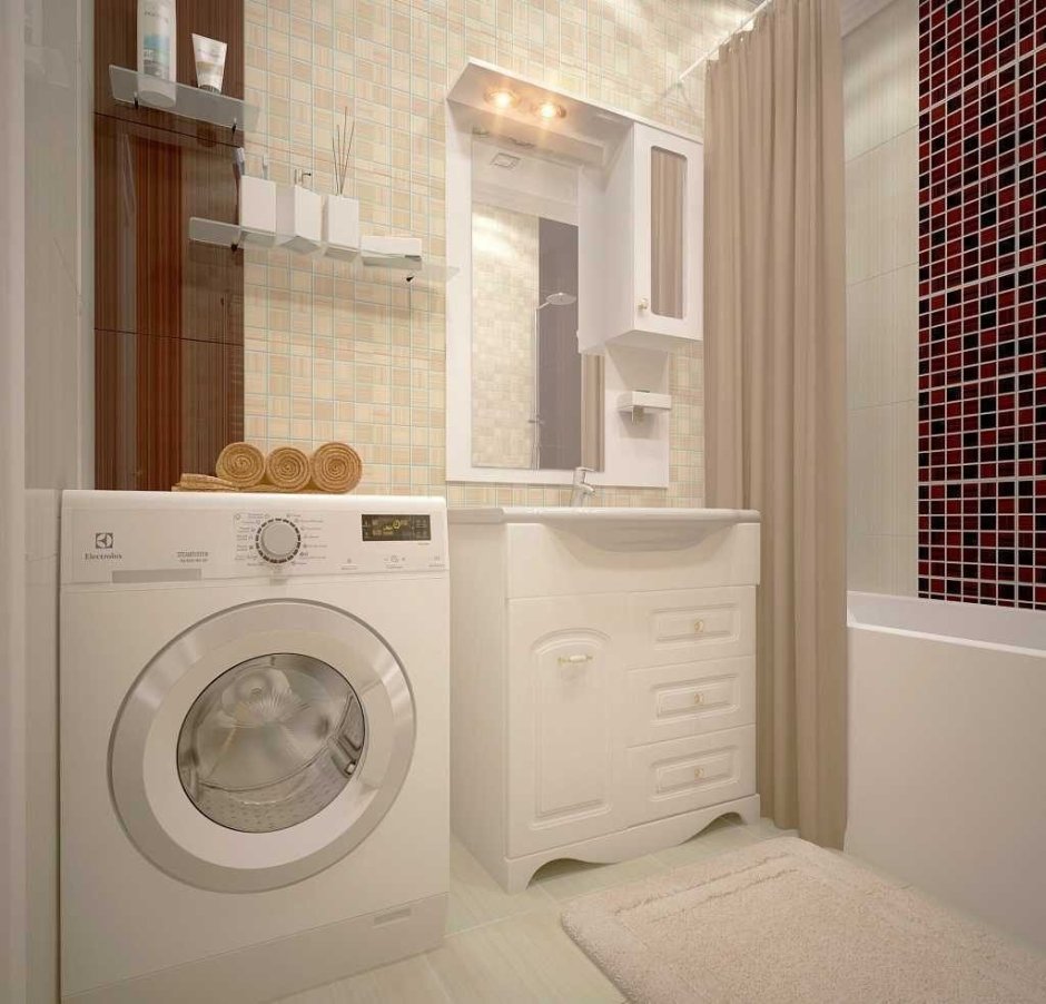 Маленькая ванная со стиралкой и раковиной