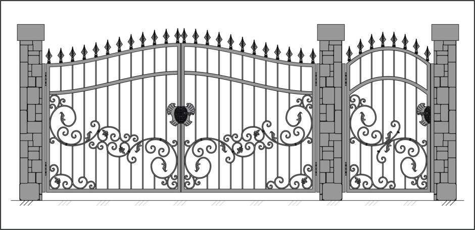 Кованые ворота растительный узор гравюра