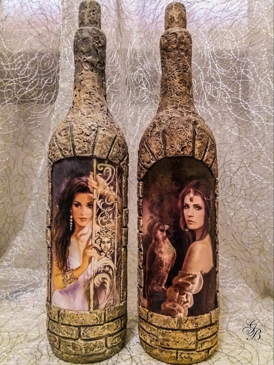 Объемный декупаж бутылок