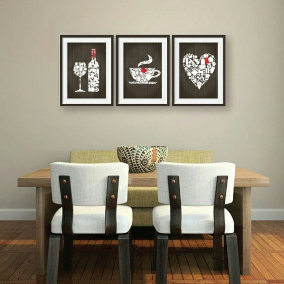 Модульные картины в интерьере кухни