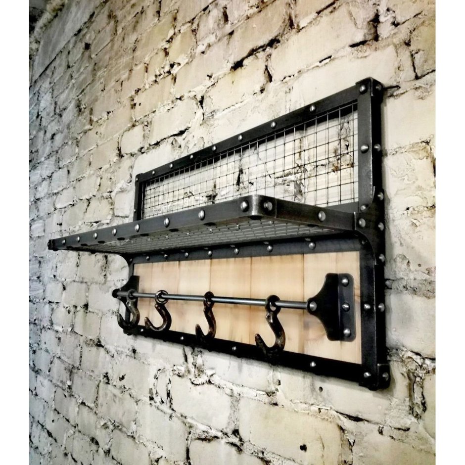 Вешалка для одежды с полкой в стиле лофт, рустик, Индустриальный Шик