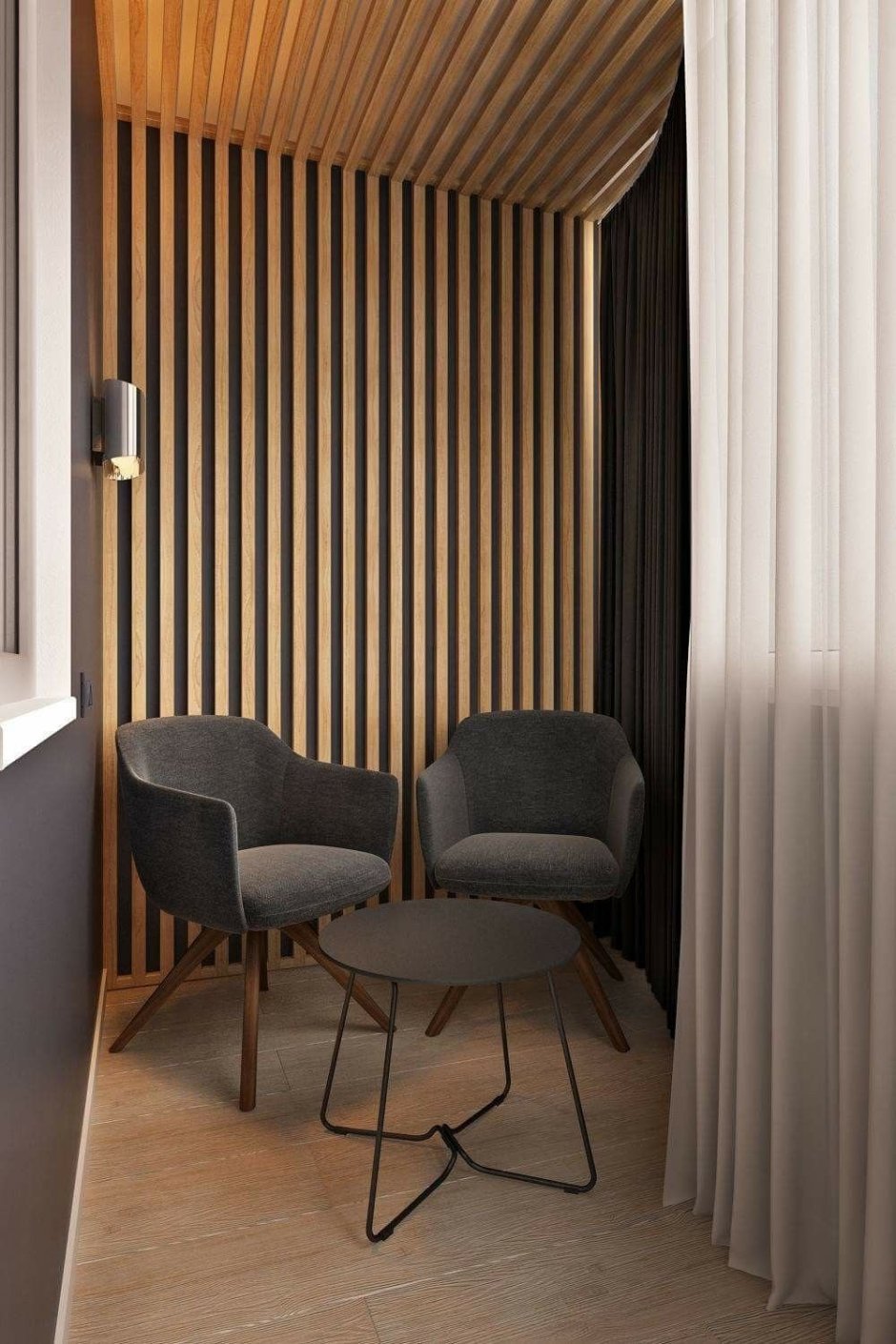 Деревянные рейки в интерьере